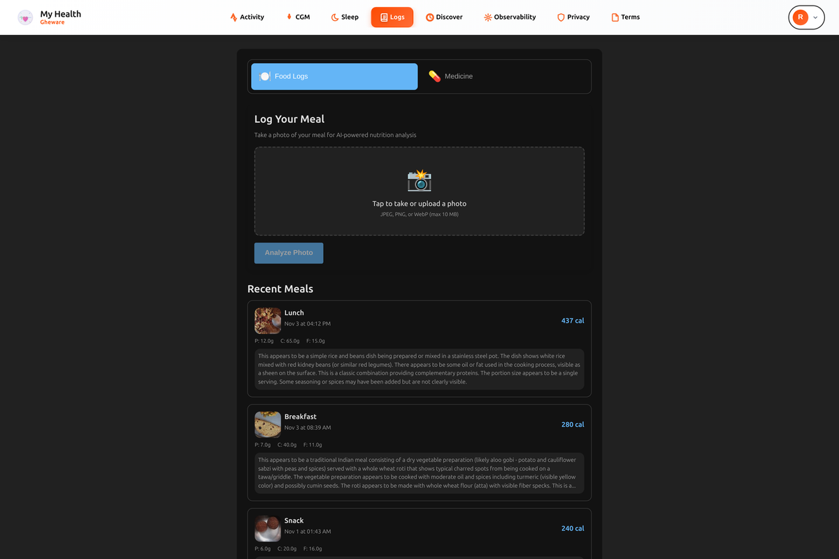 Food logging with photo-based calorie tracking